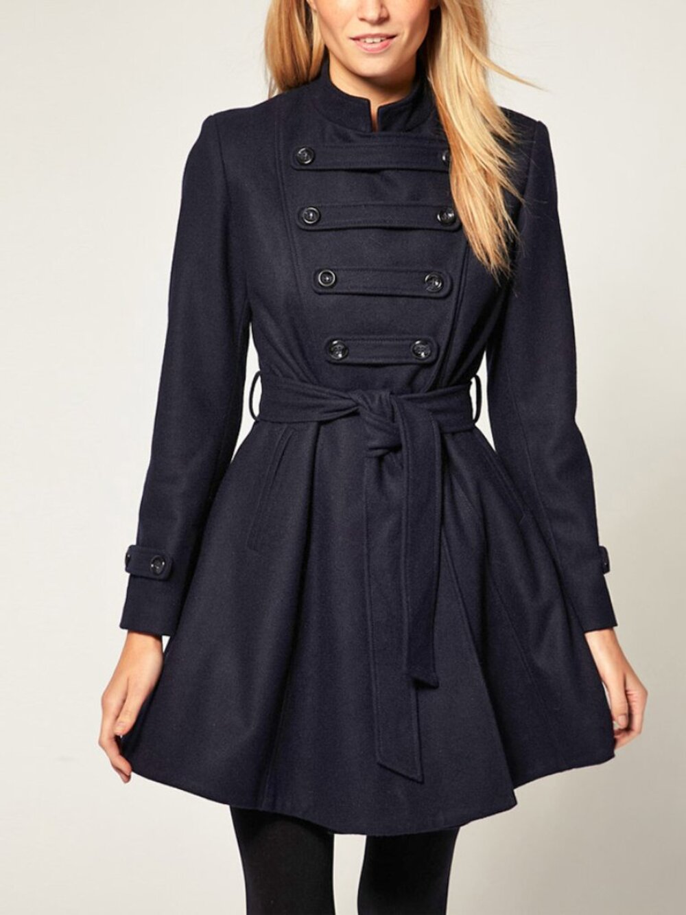 ASOS Petite Black Wool Military Flared Peacoat Size 2